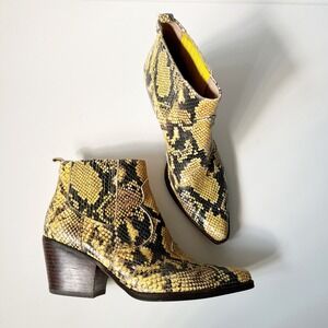 Sam Edelman Winona Ankle Boots 6.5 Yellow Snakeskin Western Pointed Toe Booties‎